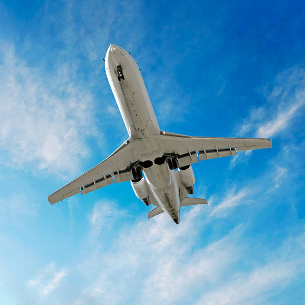 istock corporate jet airplane landing in bright sky 136883108