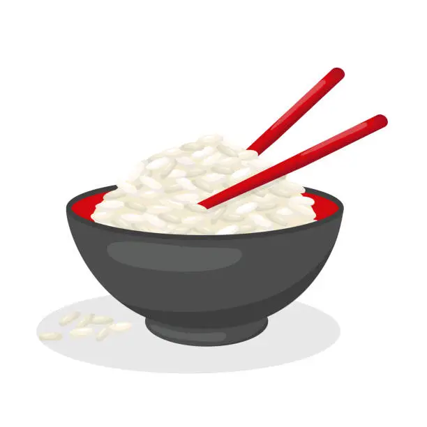 Vector illustration of Rice bowl with chopsticks.