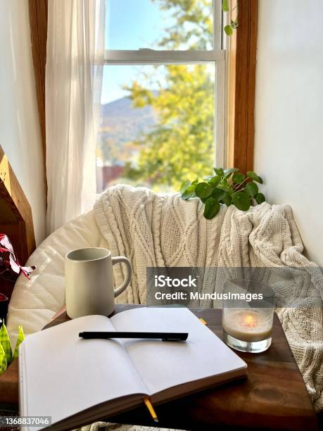 Cozy Nook At Home To Take A Break Stock Photo - Download Image Now - Candle, Hygge, Tranquility