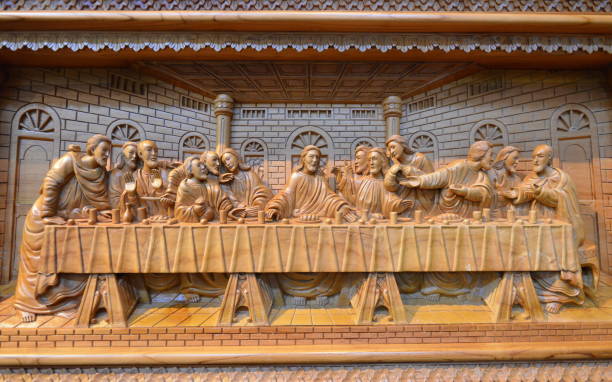 The Last Supper Carved in Wood stock photo
