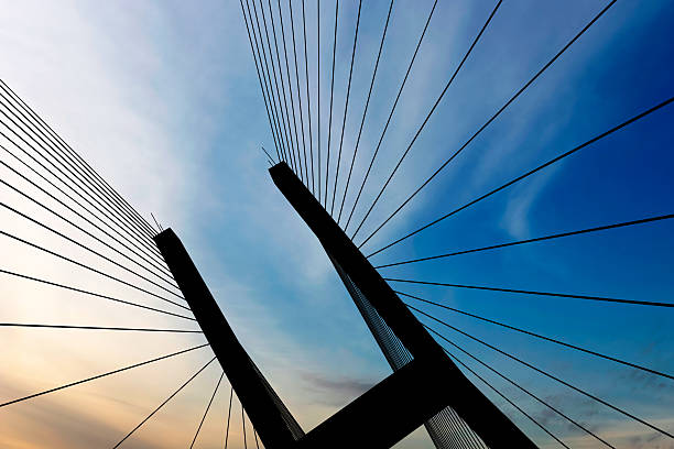 XXL suspension bridge silhouette stock photo