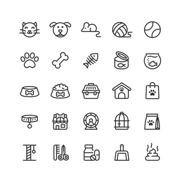 Pet Line Icons Editable Stroke Set of pet line vector icons. Editable stroke. goldfish bowl stock illustrations