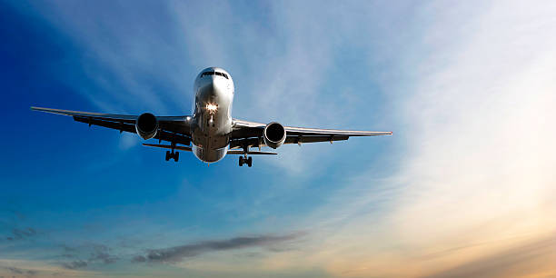 istock jet airplane landing at dusk 136884327