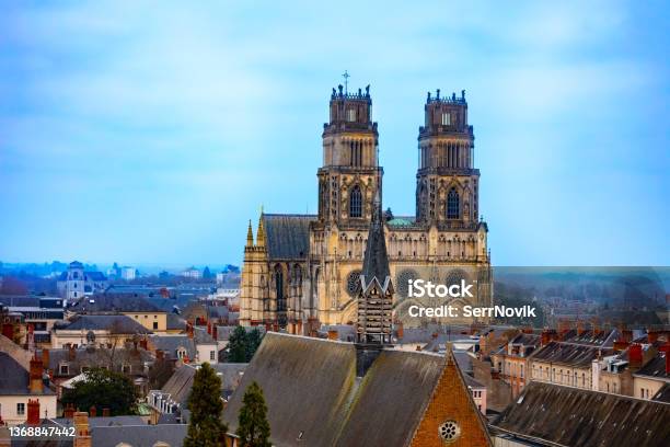 Cathedral Sainte Croix Downtown Roofs In Orleans Stock Photo - Download Image Now - Orleans - France, Cathedral, Night