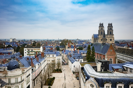 View of Orleans cityscape from Martroi square to Cathedrale Sainte-Croix d'Orleans
