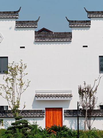 Traditional Anhui style building, white wall and black tile.