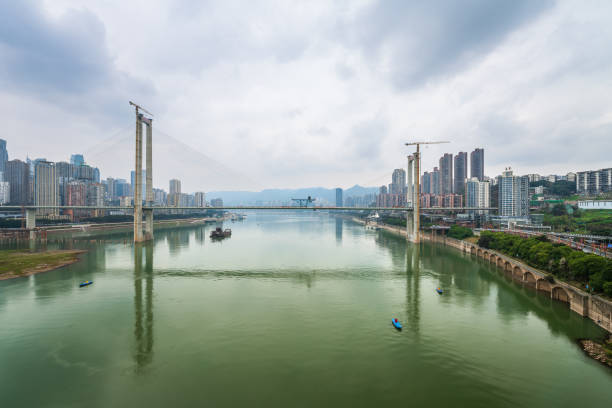 istock Cloudy days in Chongqing riverside city skyline 1368851002