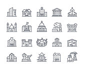 Simple set of icons with buildings in linear style