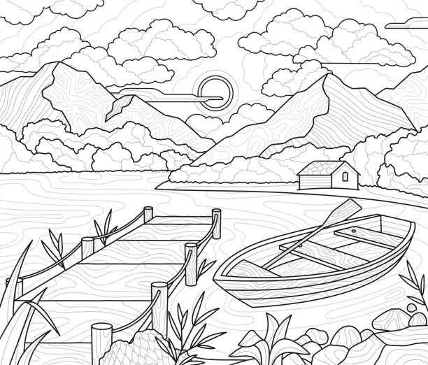 Vector illustration of Boat on lake abstract concept