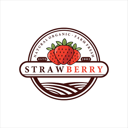 strawberry fruit  vector illustration template icon design. icon fruit or vegetable for farm business concept with circle or round line modern vintage badge style