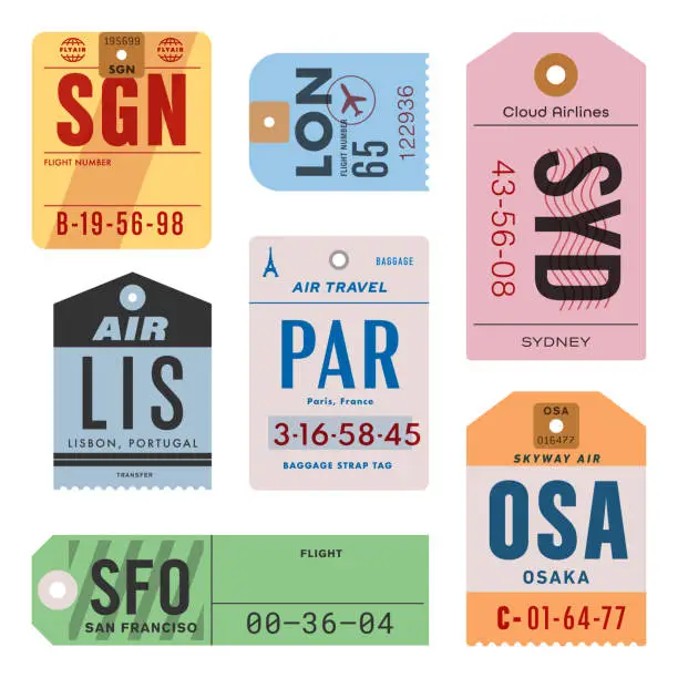 Vector illustration of Vintage World Travel Luggage Tags