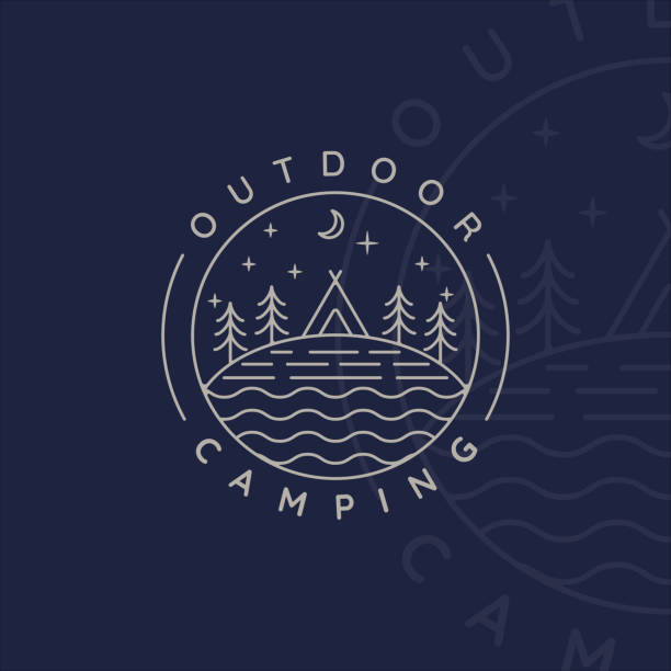 camping  line art simple minimalist vector illustration template icon design. adventure and wanderlust symbol for activity outdoor night camp with badge concept camping  line art simple minimalist vector illustration template icon design. adventure and wanderlust symbol for activity outdoor night camp with badge concept summer camp cabin stock illustrations