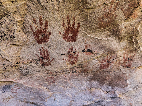 Ancient hand prints on a cave wall in Southern Utah.