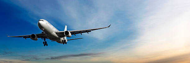 istock jet airplane landing at dusk 136886695