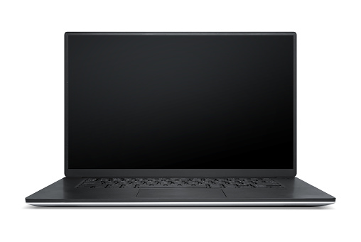 Blank laptop mockup. Screen display is black and straight, easy to add content. Isolated on white.