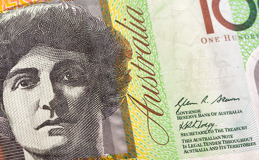 100 Australian dollar paper money. Macro photo