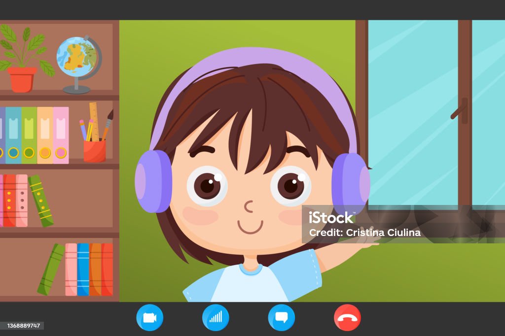 Screenshot Of A Video Call Of A Cute Little Girl Distance Learning For  Children Vector Cartoon Illustration Stock Illustration - Download Image  Now - iStock
