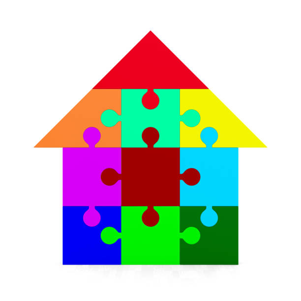 house from puzzles on white background. Isolated 3d illustration