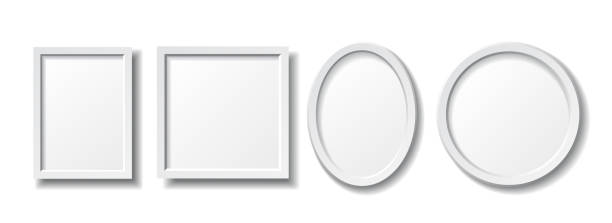 Set of empty white picture frame different shapes. Set of empty white picture frame different shapes. Blank white picture frame mockup template isolated on white background. Vector collection ellipse photos stock illustrations