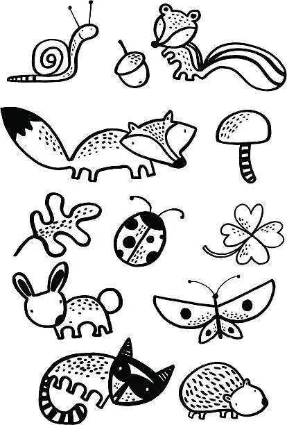 Vector illustration of woodlands creature black and white