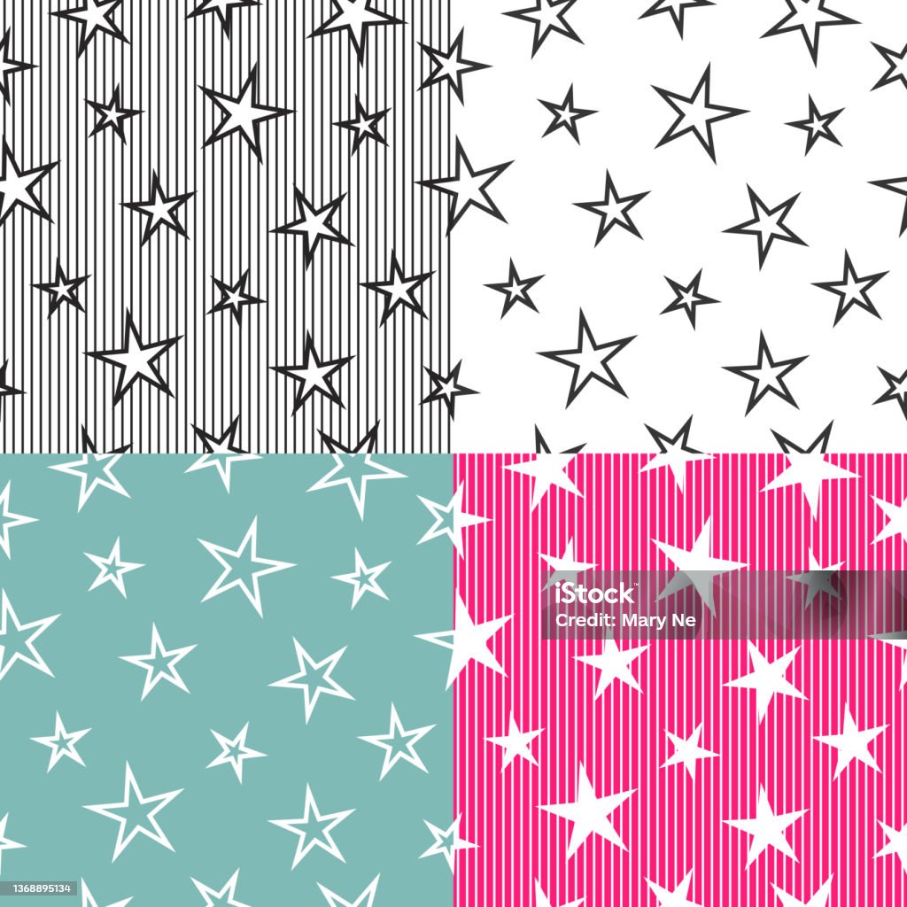 Sharp Stars Pattern Seamless Pattern Set With Little Sharp Black Stars And Lines On White ...