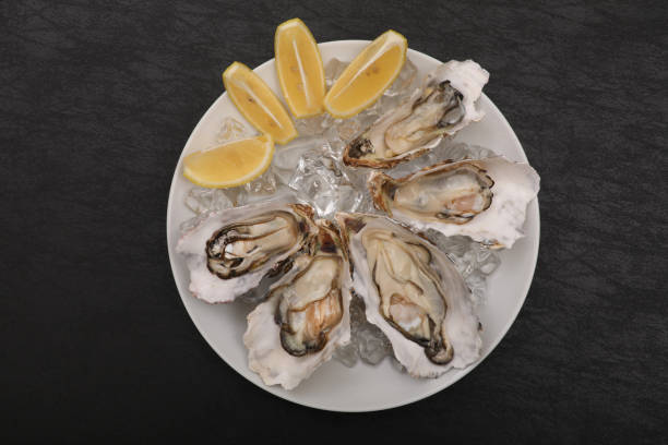 istock Raw oysters and lemon on a plate 1368896551