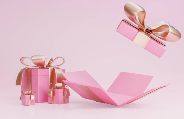 istock Happy valentine's day banner with open pink gift box and romantic valentine decorations on pink background.,3d model and illustration. 1368897079