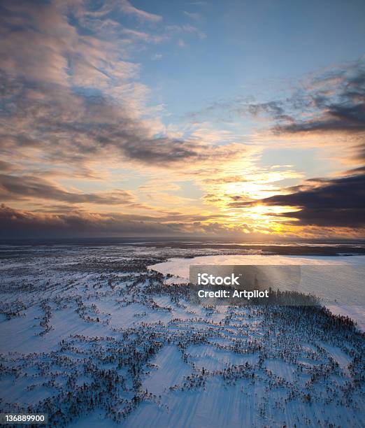 Sunset Above Frozen Lake Stock Photo - Download Image Now - Above, Beauty In Nature, Blue