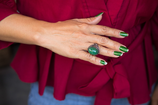 green emerald fashion engagement diamond ring band isolated on white
