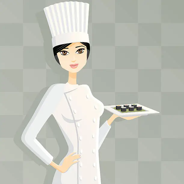 Vector illustration of Female Sushi Chef