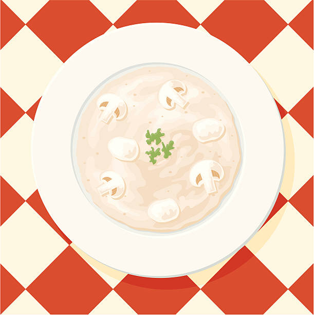 Cream of mushroom soup An overhead view of a bowl of cream of mushroom soup. No gradients were used when creating this illustration. clotted cream stock illustrations