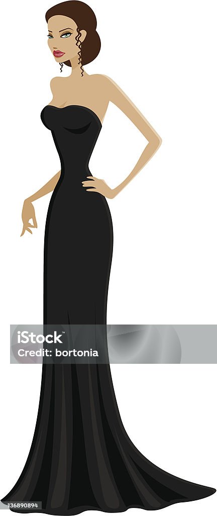 Mulher elegante em um vestido preto - Vetor de Adulto royalty-free