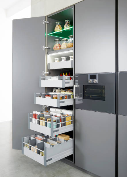 Cabinets and Organized Pantry Items in the Kitchen