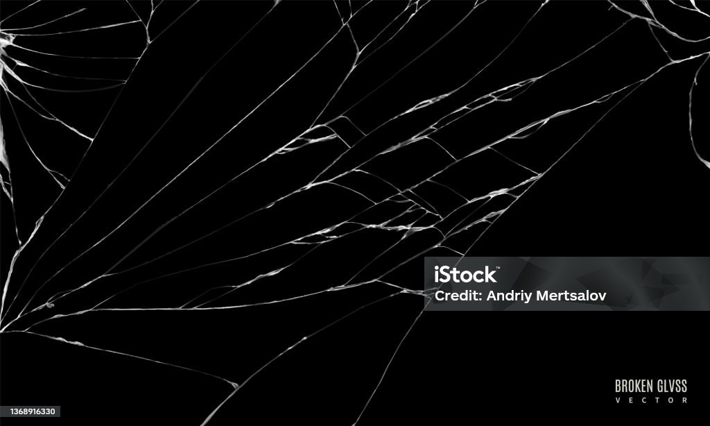 broken glass with realistic cracks black color. cracked screen texture for your design goals. editable vector illustration Shattered Glass stock vector