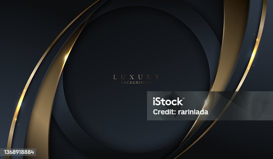 istock Abstract template elegant 3D blue and gold curve with lighting on dark blue background 1368918884