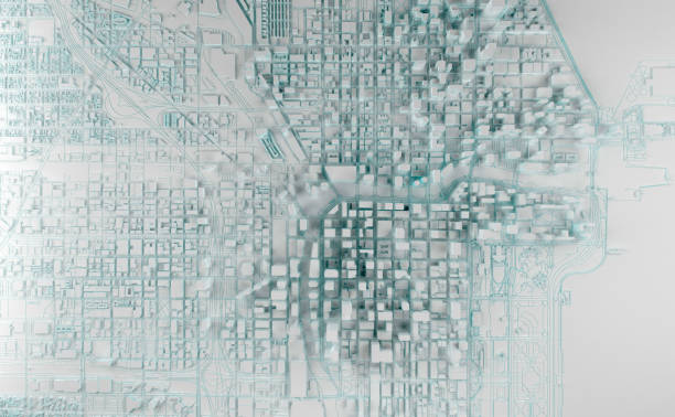 simplified map of the city of Chicago aerial view stock photo