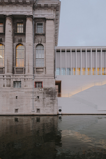 James Simon Gallery  by David Chipperfield Architects and Pergamon Museum  on Spree river in Berlin, Germany