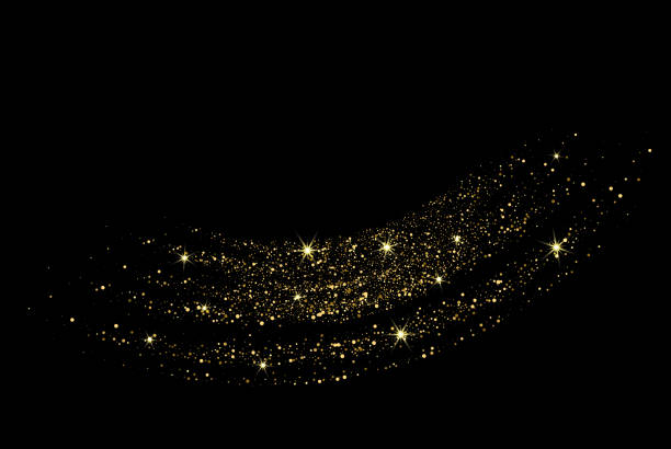 istock Golden shimmery wavy element. Abstract movement on a black background. Glittering trail of gold dust. Magic sparkling lines. 1368927093