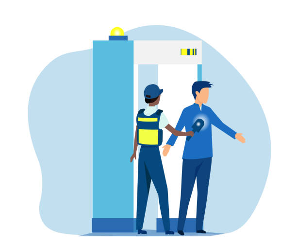 Vector Of An Airport Security Guard Checking Passenger With Metal Detector  And Scanner Stock Illustration - Download Image Now - iStock