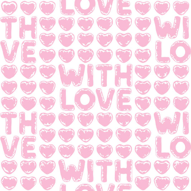 ilustrações de stock, clip art, desenhos animados e ícones de seamless pattern with pink bubble hearts, wrapping with bubble wrap, lettering with love. - seamless padding backgrounds wallpaper