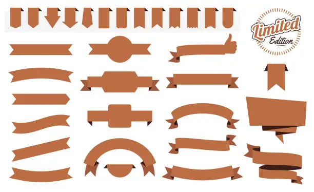 Vector illustration of Set of Brown Ribbons, Banners, badges, Labels - Design Elements on white background