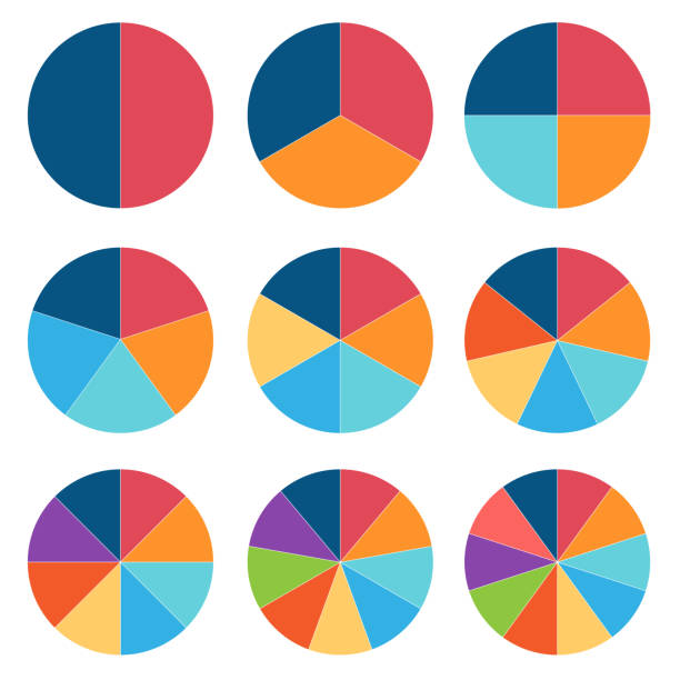 illustrazioni stock, clip art, cartoni animati e icone di tendenza di set di grafici a torta. raccolta di diagrammi colorati. - diagramma a settori