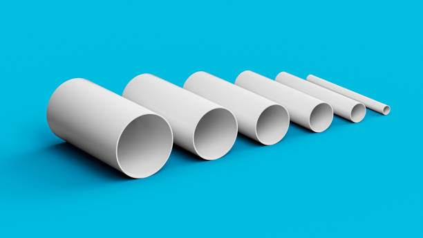 istock White PVC Pipe fittings joint, PVC Pipes Different size isolated on Blue background 3d illustration 1368928277