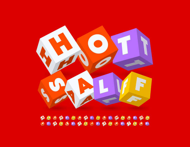 istock Vector bright promo Hot Sale. Creative Cubic set of Alphabet Letters and Numbers 1368929839