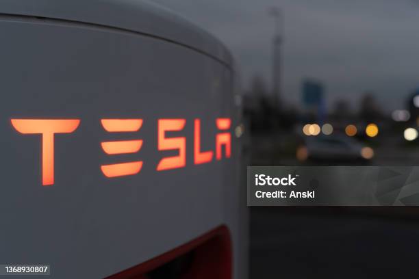 Tesla Supercharger At Night Stock Photo - Download Image Now - Tesla Motors, Battery Charger, Musk
