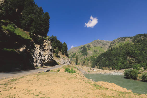 istock Fast River and Green Mountain Forest under the Blue Sky in Gilgit Baltistan Highlands 1368931006