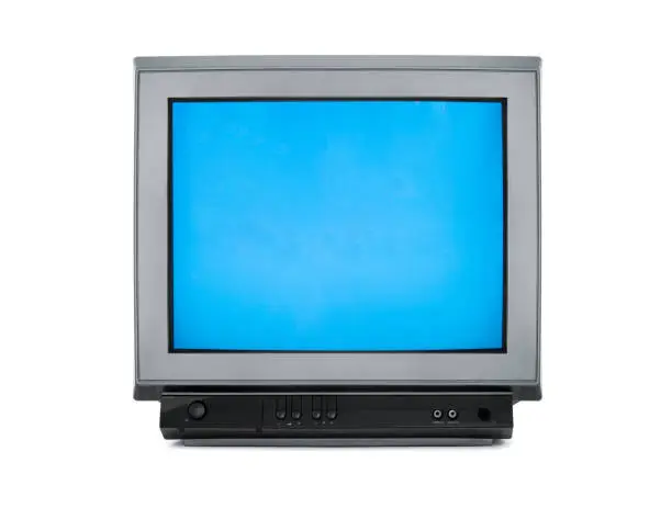 Old tv witt flat screen on white background