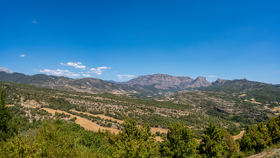 Panoramic of mountains landscape of the Ribagorza region in Huesca Aragon in Spain in a sunny summer