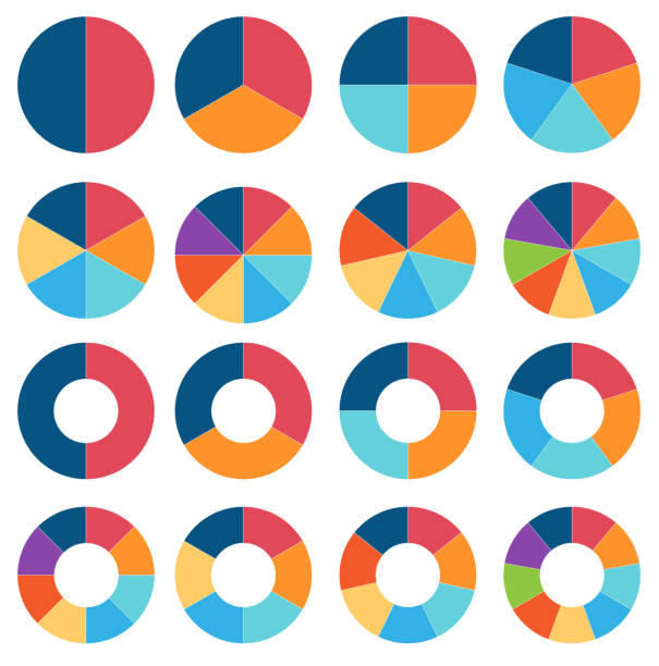 kumpulan bagan pai. koleksi diagram berwarna-warni. - penampang lintang ilustrasi stok