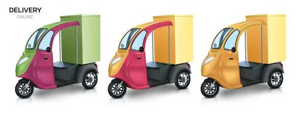 Vector illustration of delivery scooter van set vector eps 10 realistic